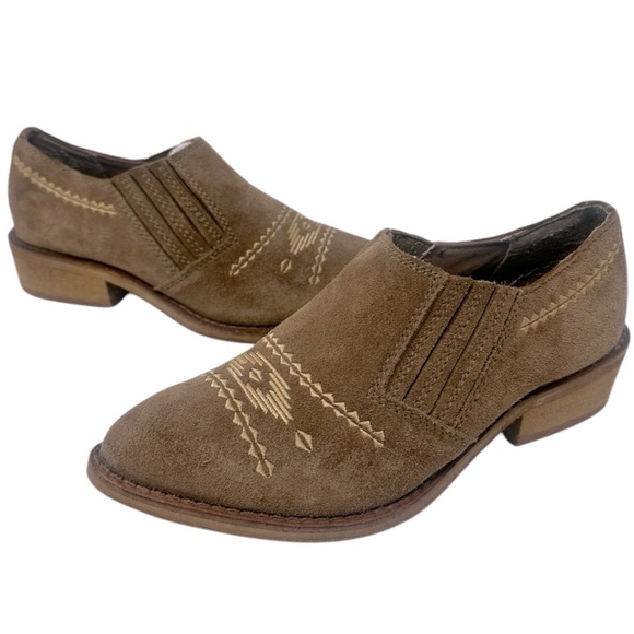 Naughty Monkey Suede Embroidered Western Ankle Booties Tan Size 6 Boho - Picture 1 of 13